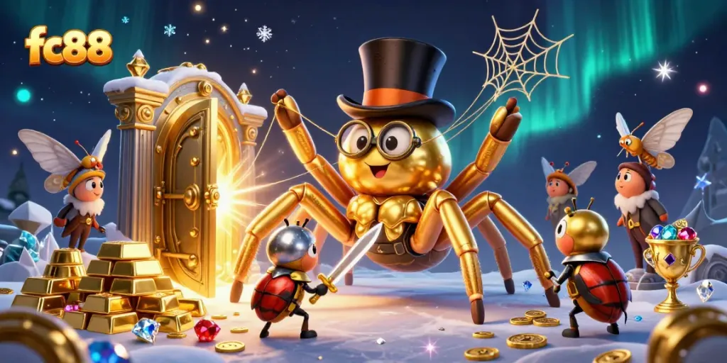 Experience thrilling adventures at FC88, featuring a golden tarantula creating a casino web of riches.